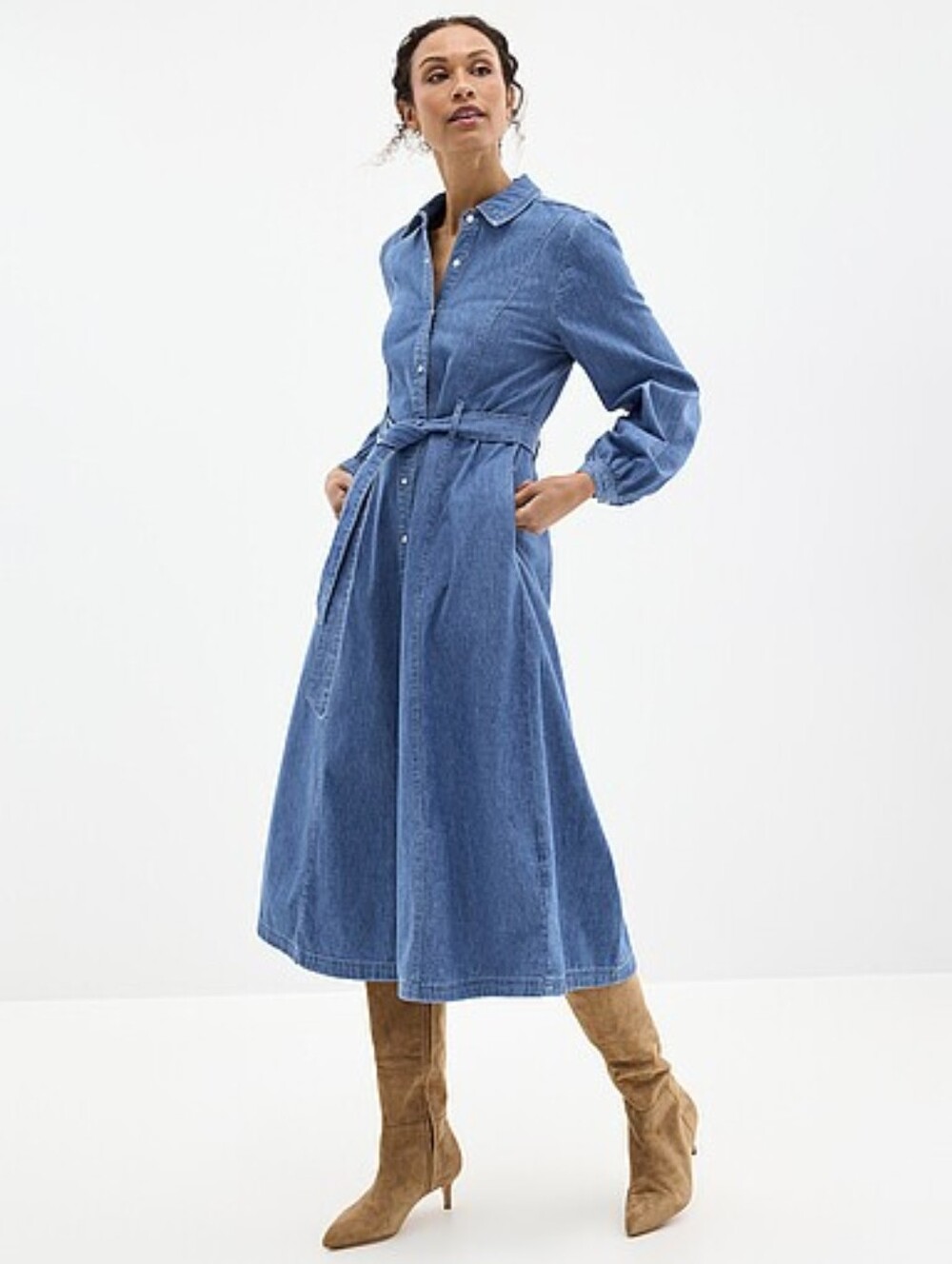Very Flattering Denim Dress W/Tie Belt